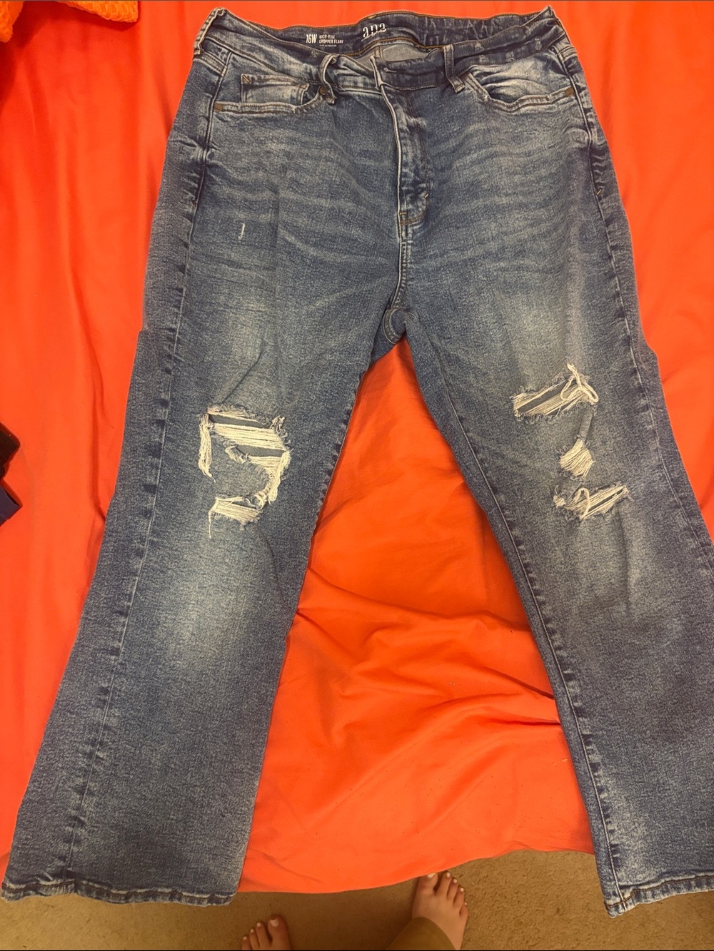 a.n.a Men's Washed Blue Distressed Bootcut Jeans